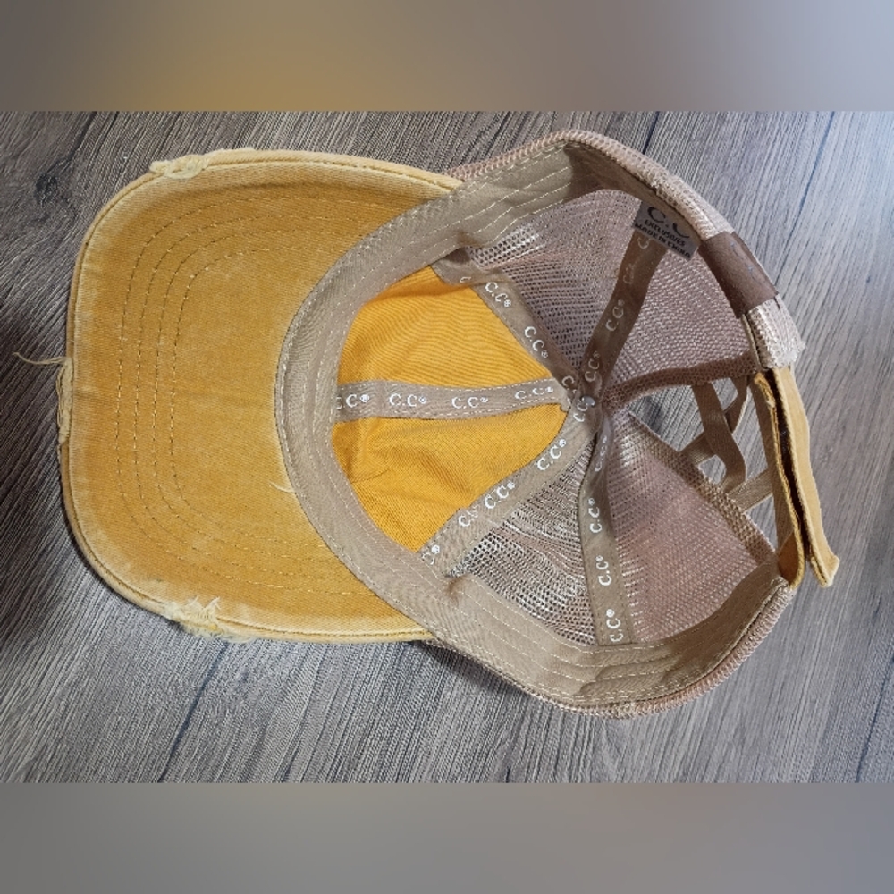 C.C Yellow Distressed Trucker Hat - Picture 9 of 10